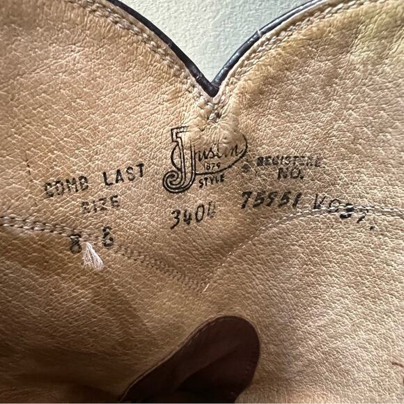 Vintage 80s 90s Justin Brown Roper Pull On Cowboy Boots 8E Style 3404 - Picture 8 of 9